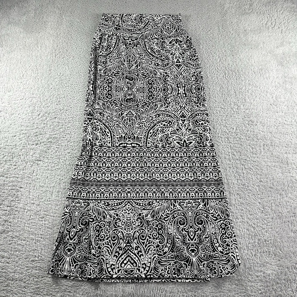 AB Studio Maxi Skirt‎ Womens Small Black White Tribal Aztec All over Pattern